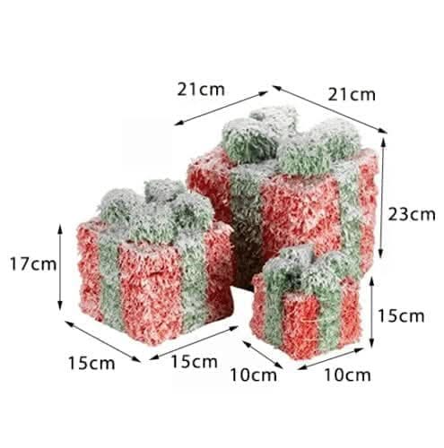 3pc Red and Green Frosted LED Christmas Gift Box Decorations