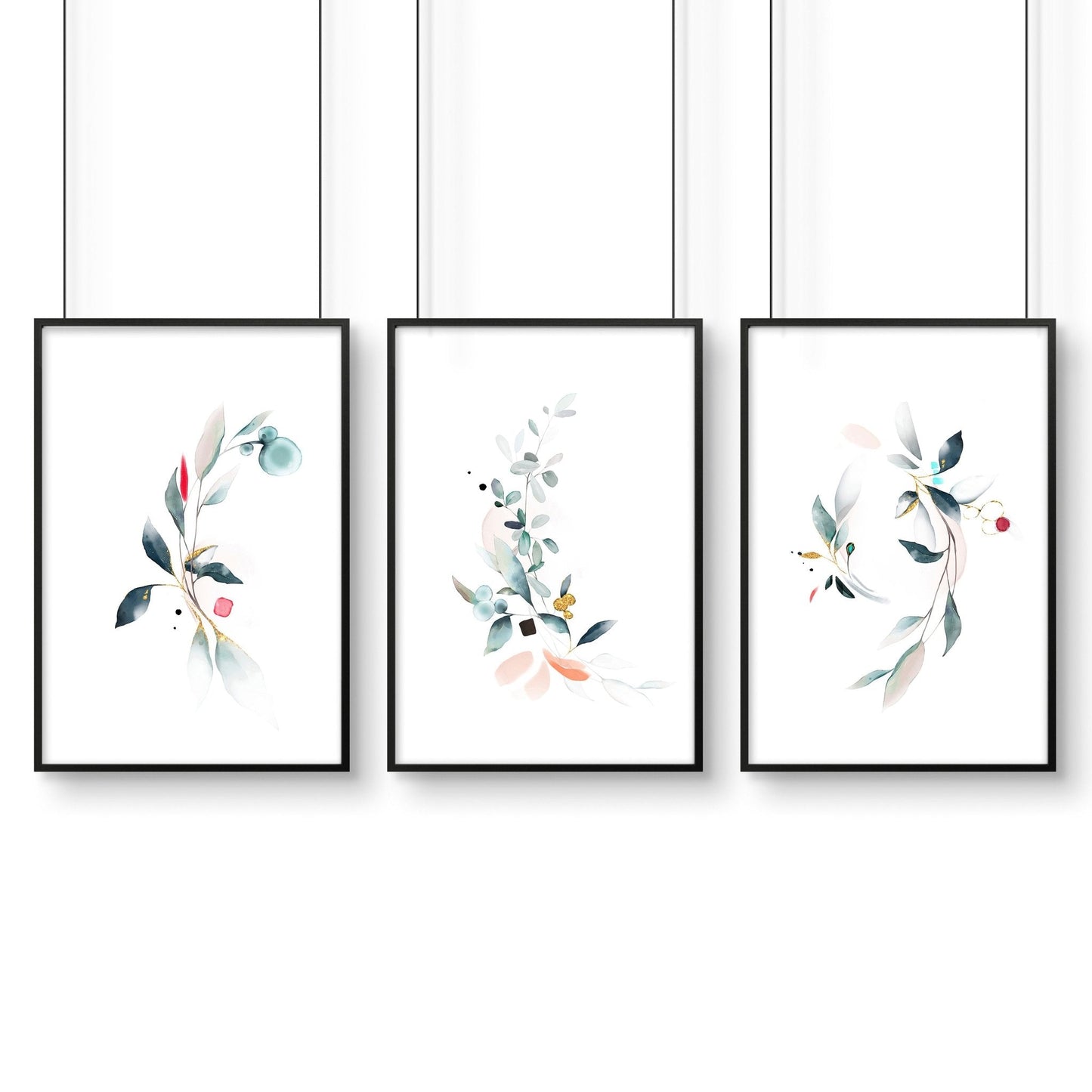 Bathroom wall decor UK | Set of 3 Botanical art prints