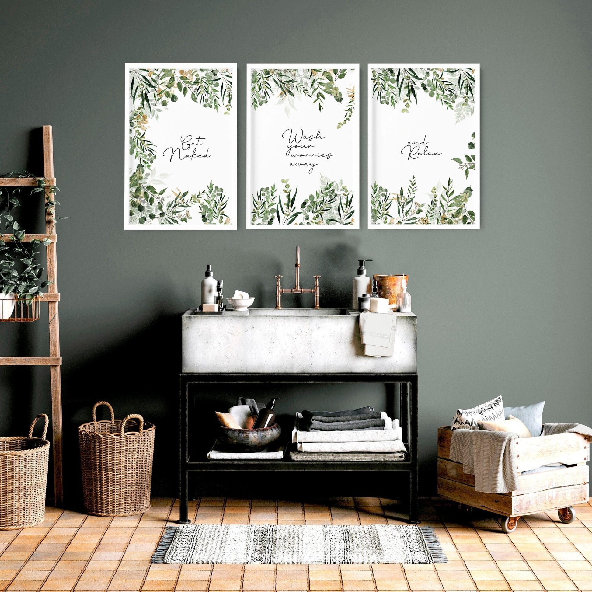 Bathroom wall art framed | set of 3 wall art