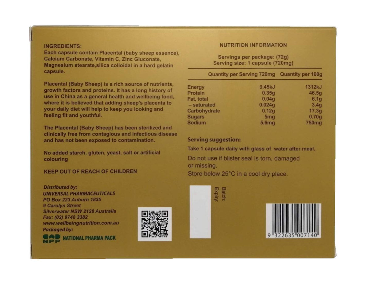 Wealthy Health Sheep Placenta Supplement – 50,000 mg, 100 Capsules (Australia)