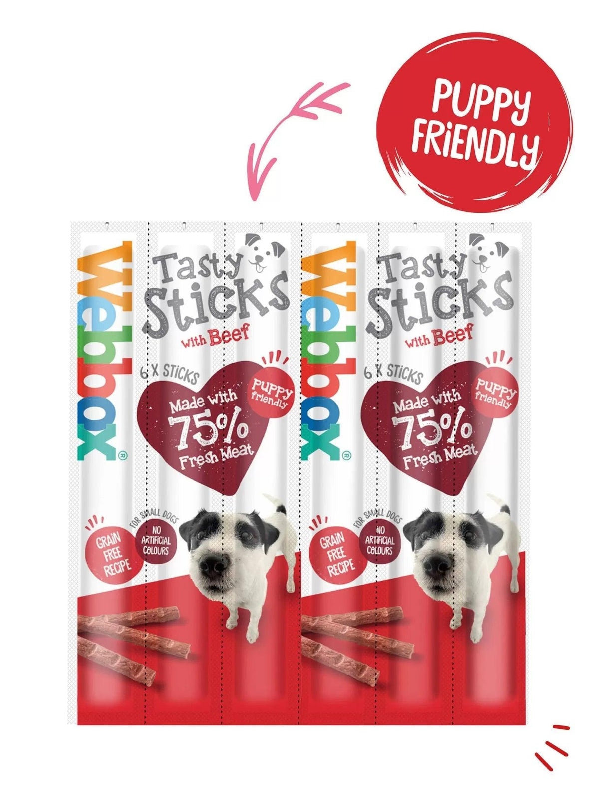 Webbox Tasty Sticks Beef Small 6 Sticks - Case of 12