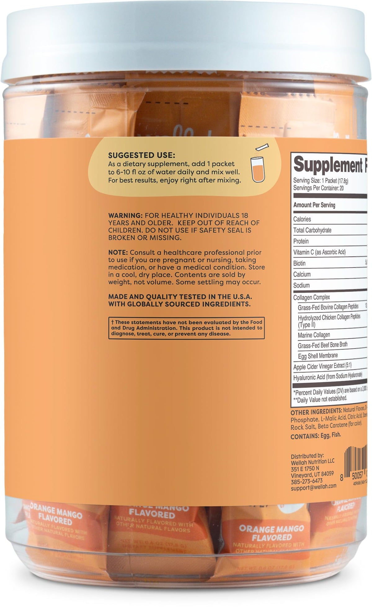 Wellah The Afterglow Multi Collagen Protein + Beauty — Orange Mango, 20 Stickpacks