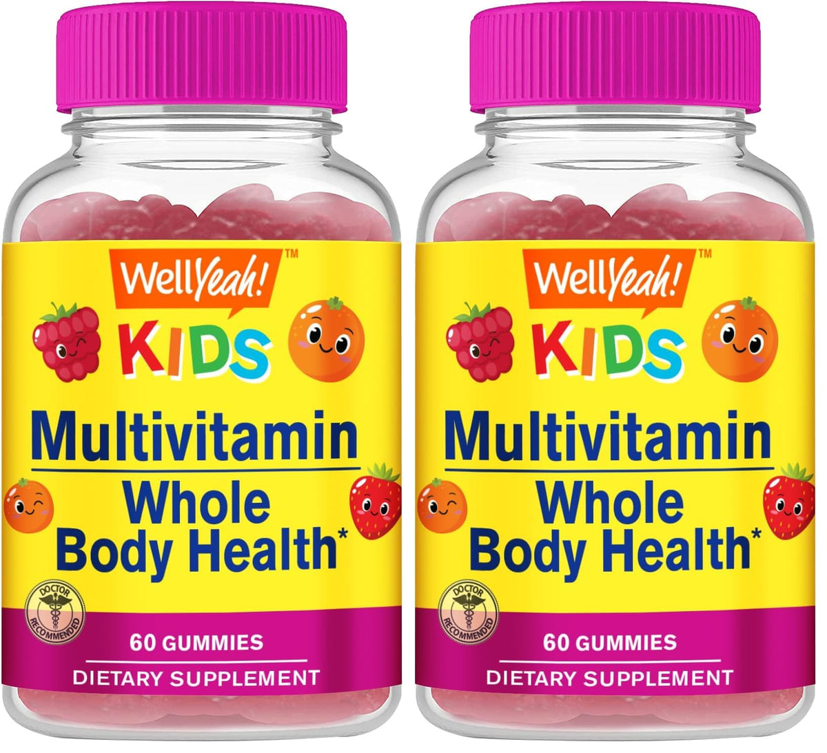 WellYeah Kids Multivitamin Gummies – Immune & Energy Support – Orange & Berry – 60 Count (Pack of 2)