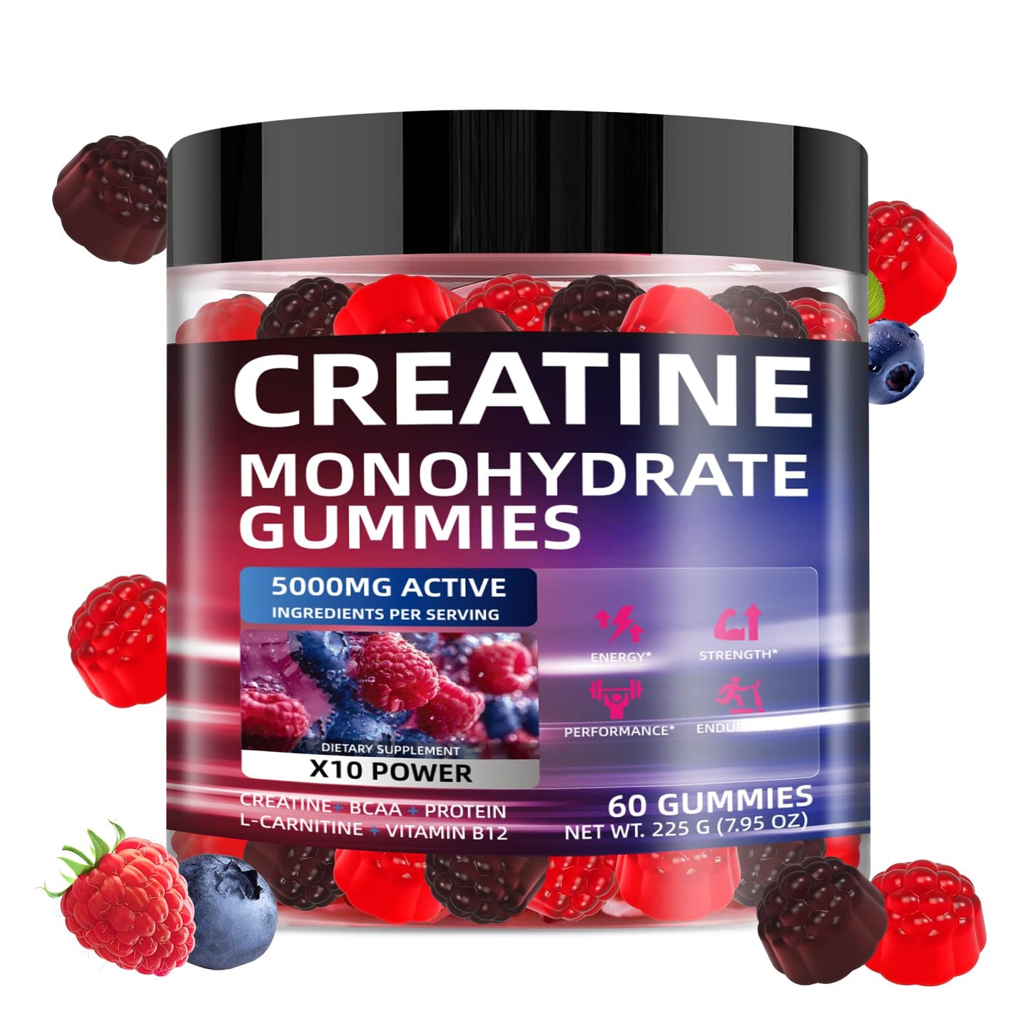 WEVYHFS SPORTS Creatine Gummies 5000mg - Sugar-Free Vegan with BCAA, L-Carnitine & B12