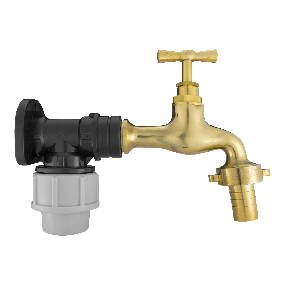 Wall Flange Kit 20mm MDPE With Polished Brass Tap