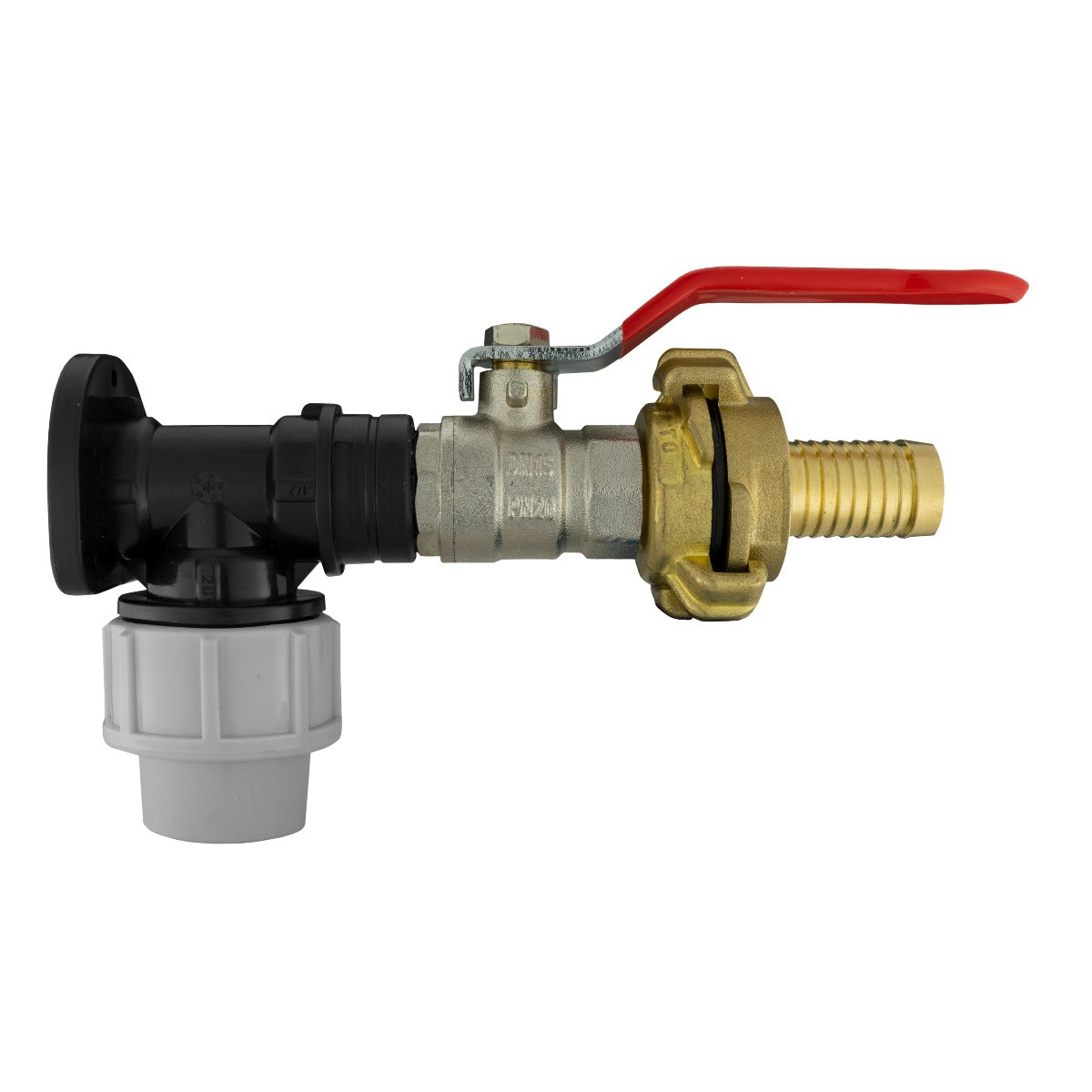 Wall Flange Kit 20mm MDPE - Lever Valve and Geka 3/4in Claw Coupling Tap Adapter