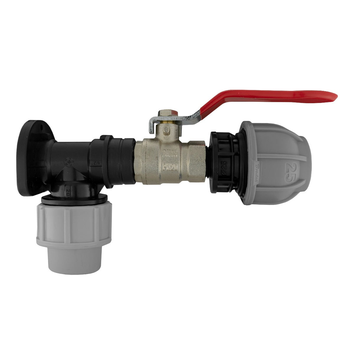 Wall Flange Kit 20mm MDPE - Lever Valve and 25mm MDPE Outlet for Water Connector