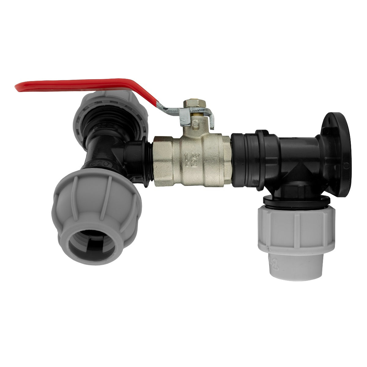 Wall Flange Kit 20mm MDPE - Lever Valve and 25mm MDPE Tee Outlet Water Connector