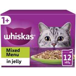 Whiskas 1+ Mixed Menu Adult Wet Cat Food Pouches in Jelly 48 pack 85g