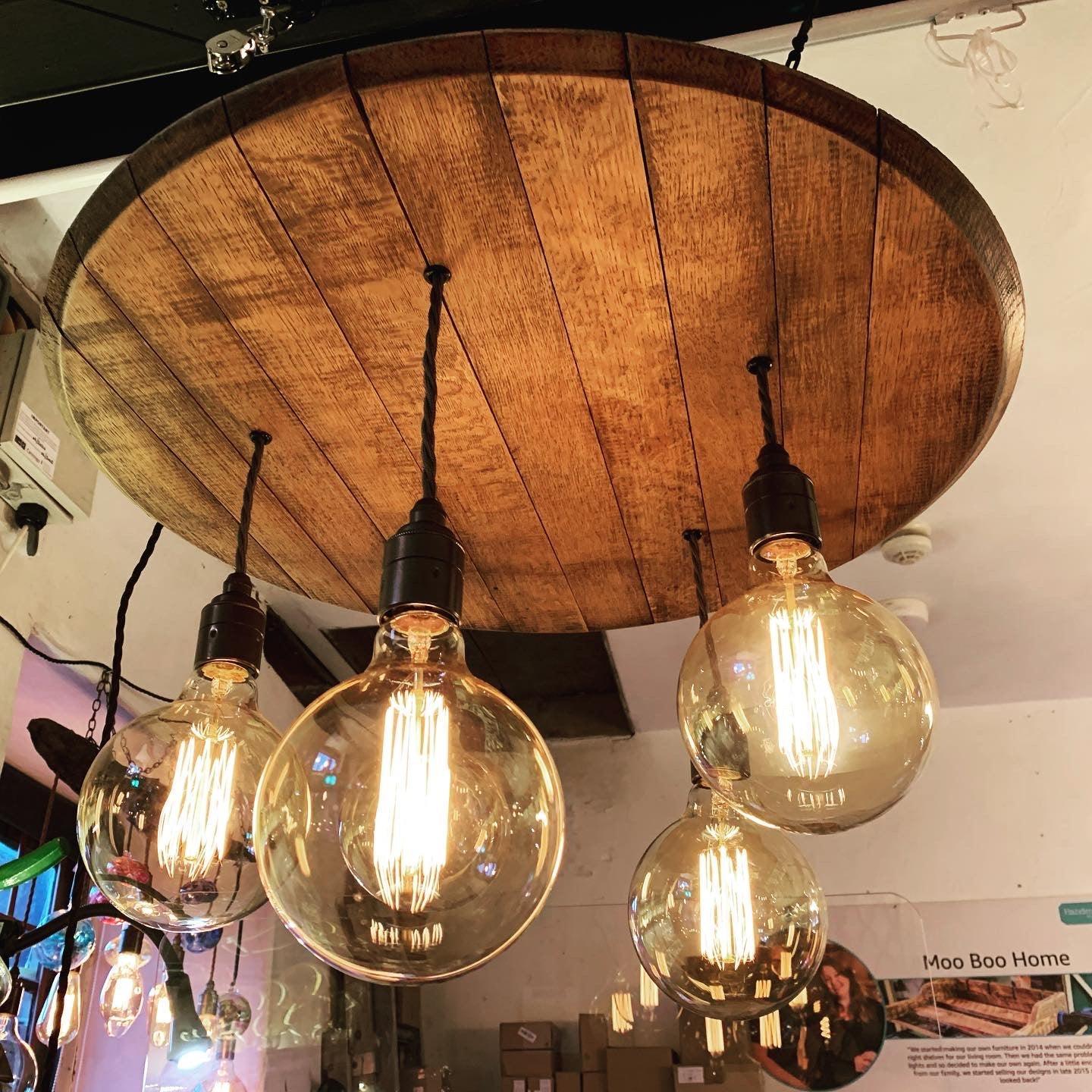 Whiskey Barrel Wooden Chandelier Cluster Pendant Light
