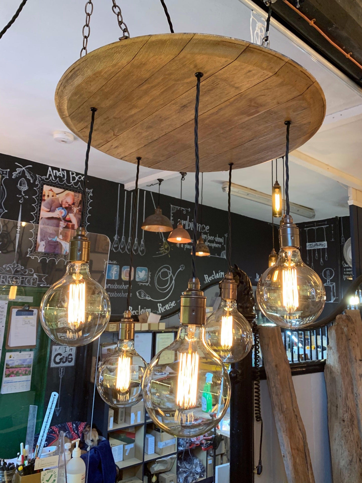 Whiskey Barrel Wooden Chandelier Cluster Pendant Light