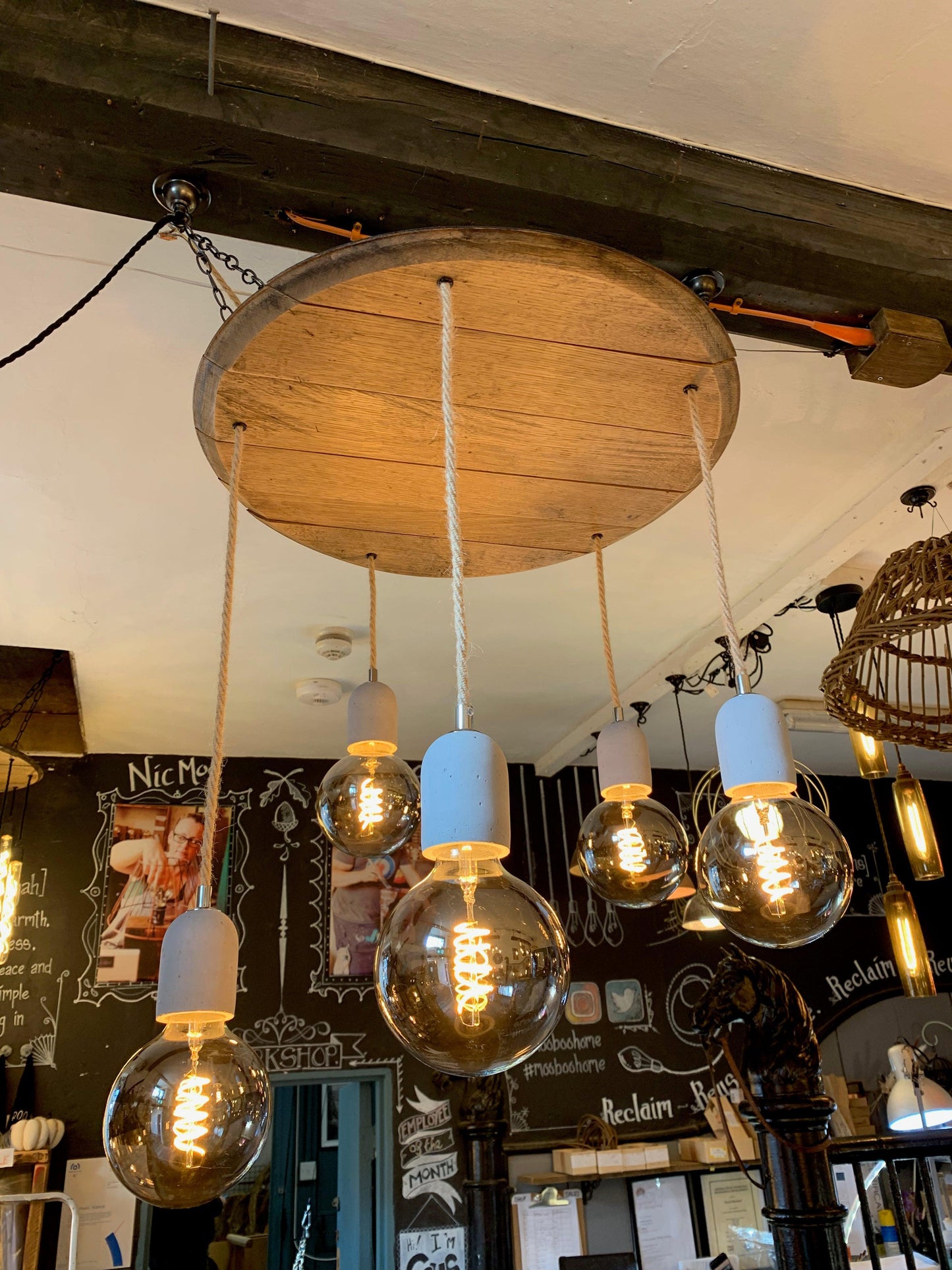 Whiskey Barrel Wooden Chandelier Cluster Pendant Light