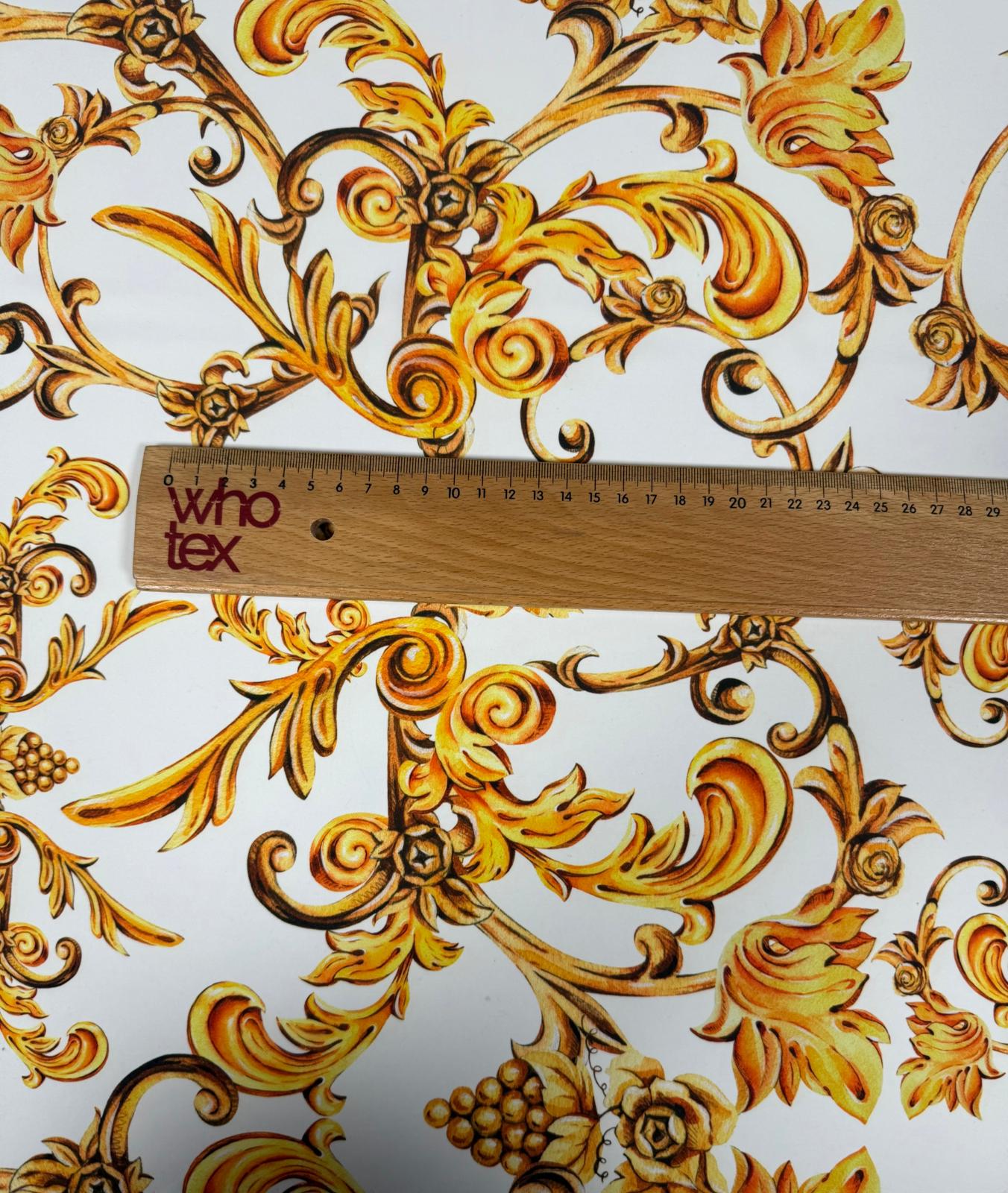 White and Gold Baroque Print Fabric By Metre