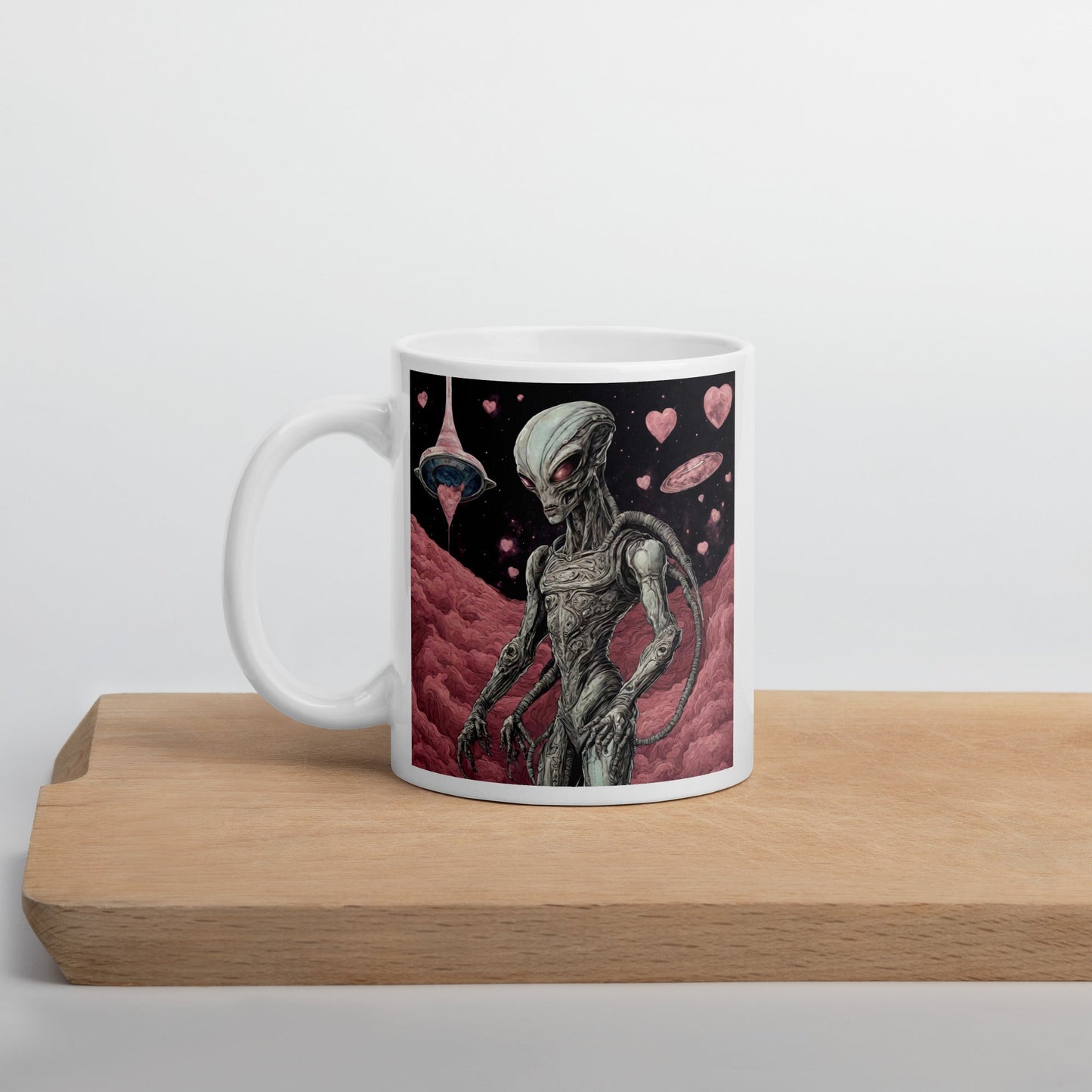 Alien Landscape White Mug — Unique AI Designed Gift