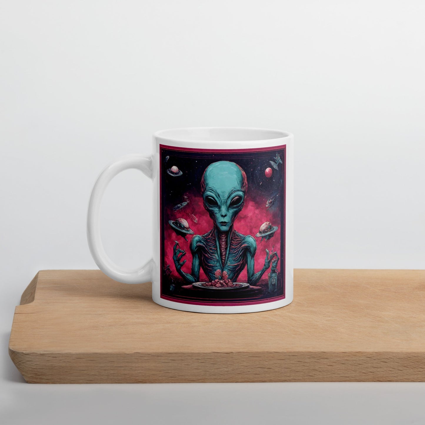 Alien Landscape White Mug — Unique AI Designed Gift