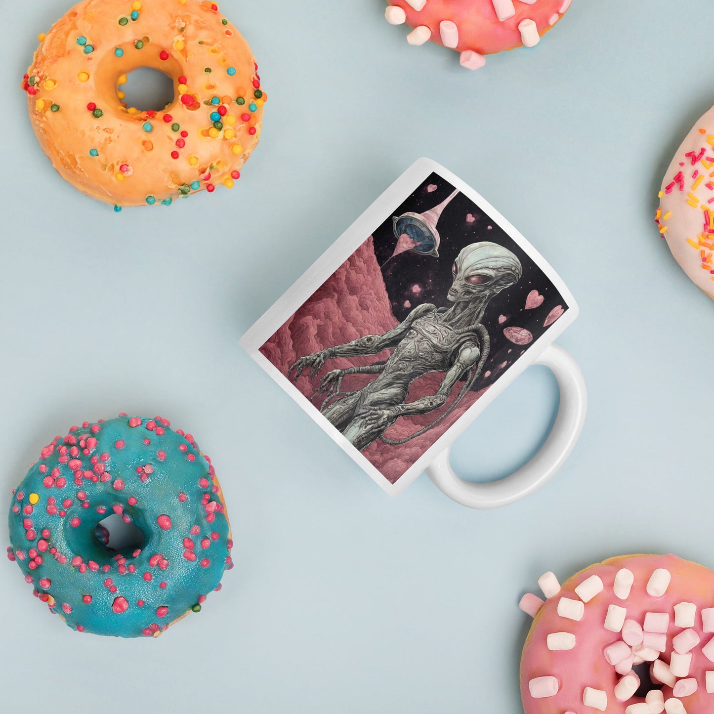Alien Landscape White Mug — Unique AI Designed Gift