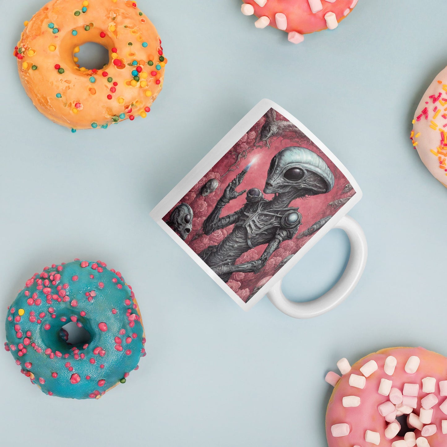 Alien Landscape White Mug — Unique AI Designed Gift