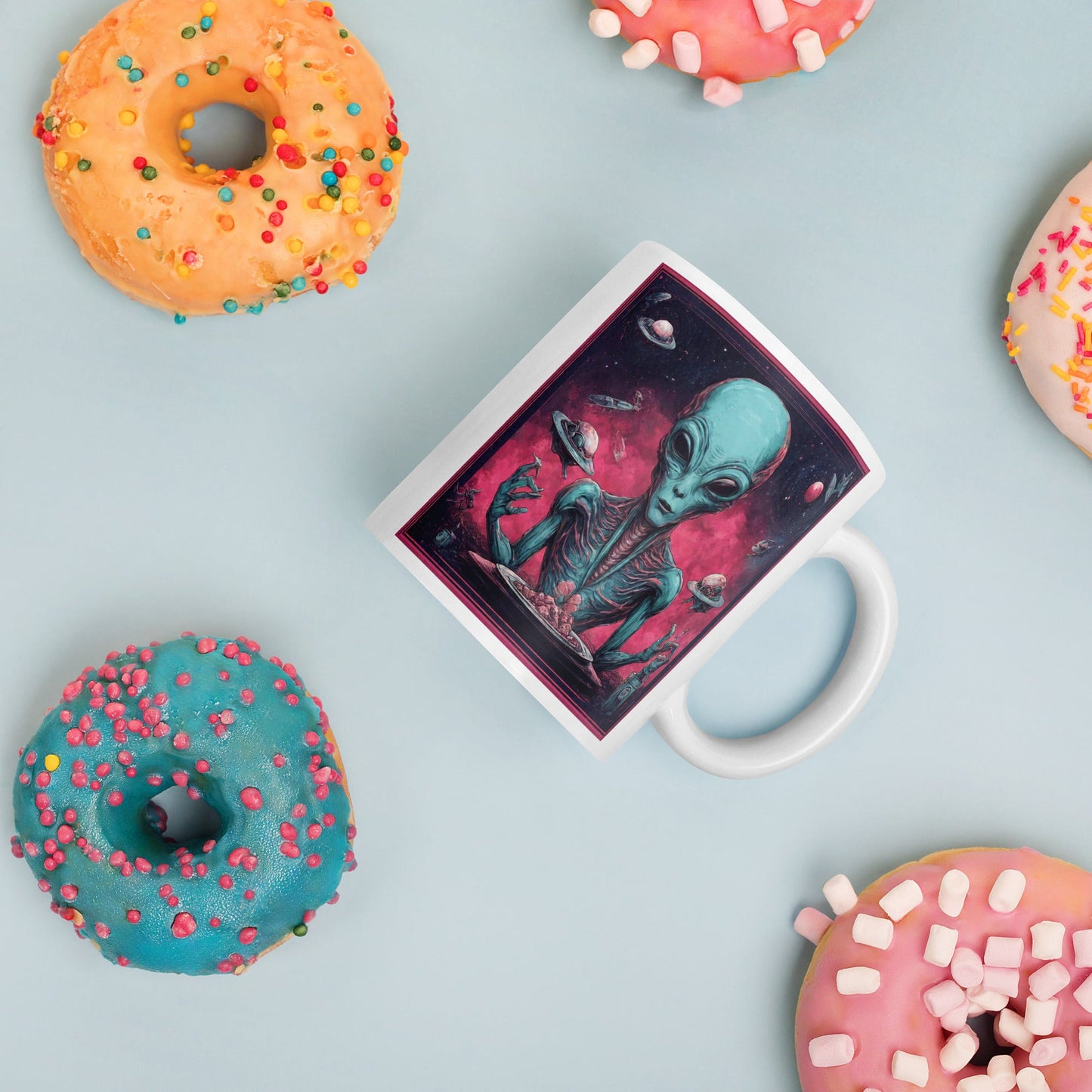 Alien Landscape White Mug — Unique AI Designed Gift