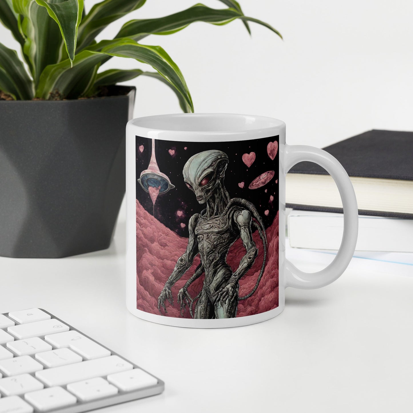 Alien Landscape White Mug — Unique AI Designed Gift