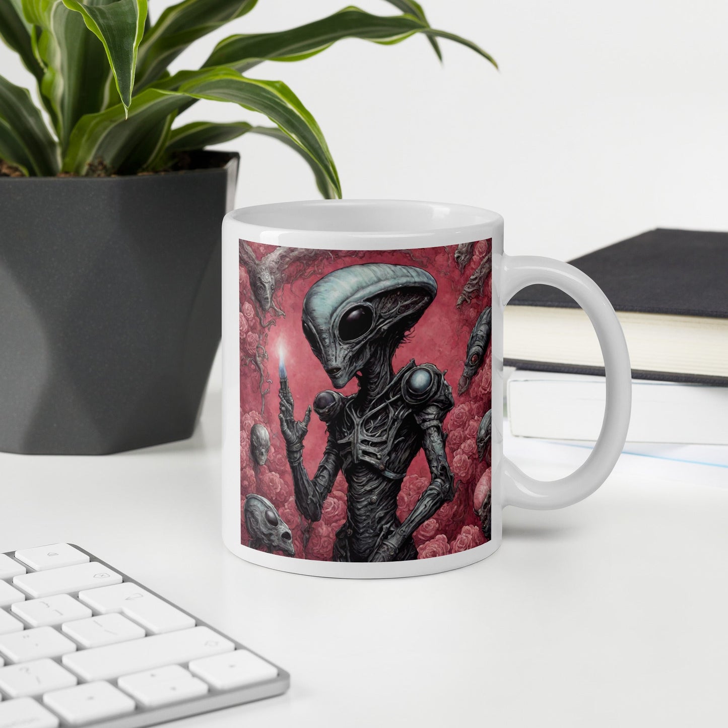 Alien Landscape White Mug — Unique AI Designed Gift