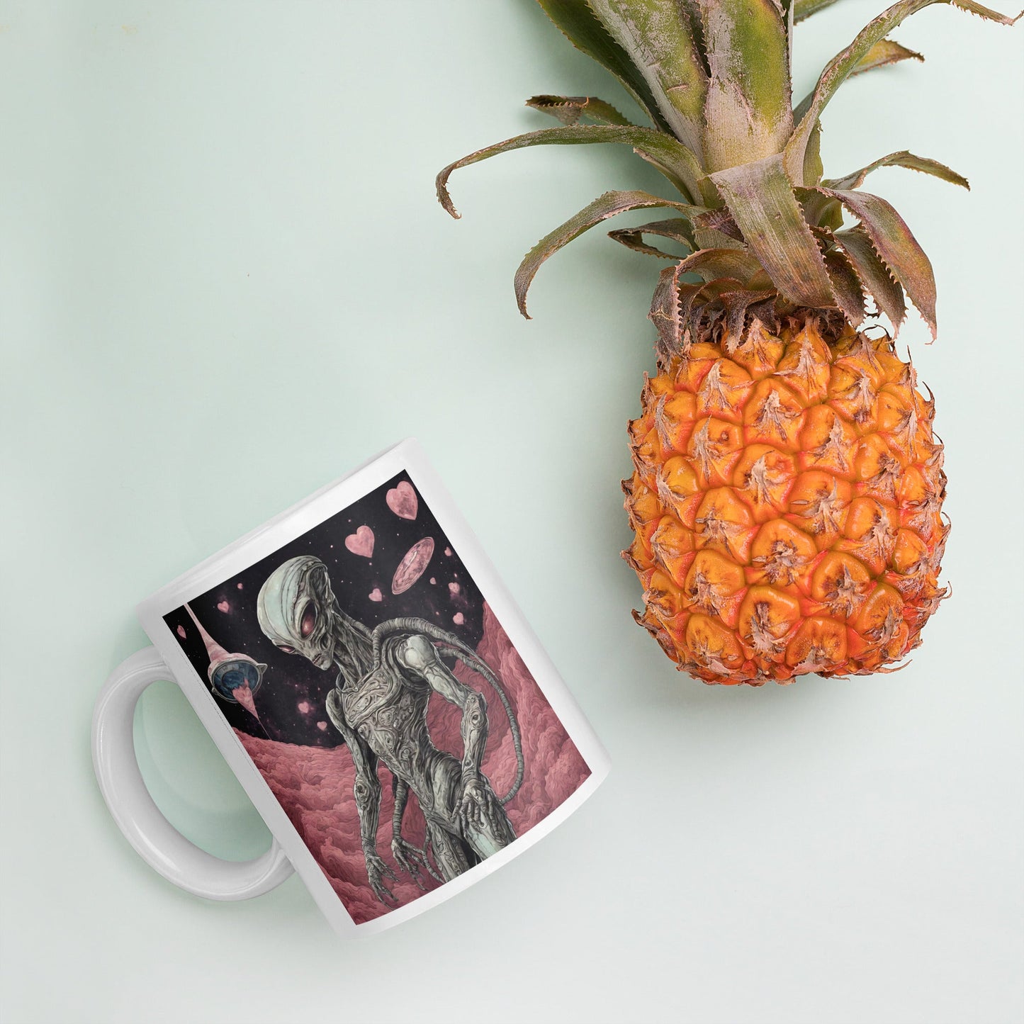 Alien Landscape White Mug — Unique AI Designed Gift
