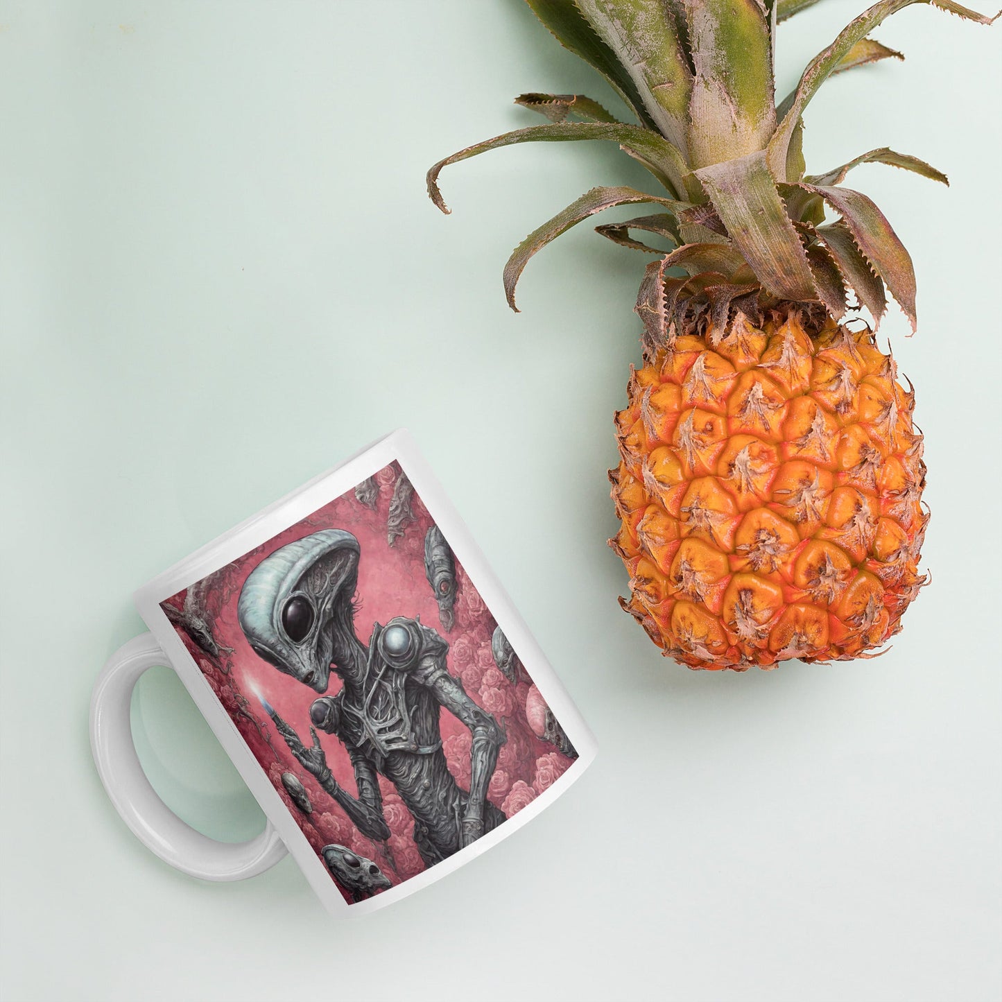 Alien Landscape White Mug — Unique AI Designed Gift