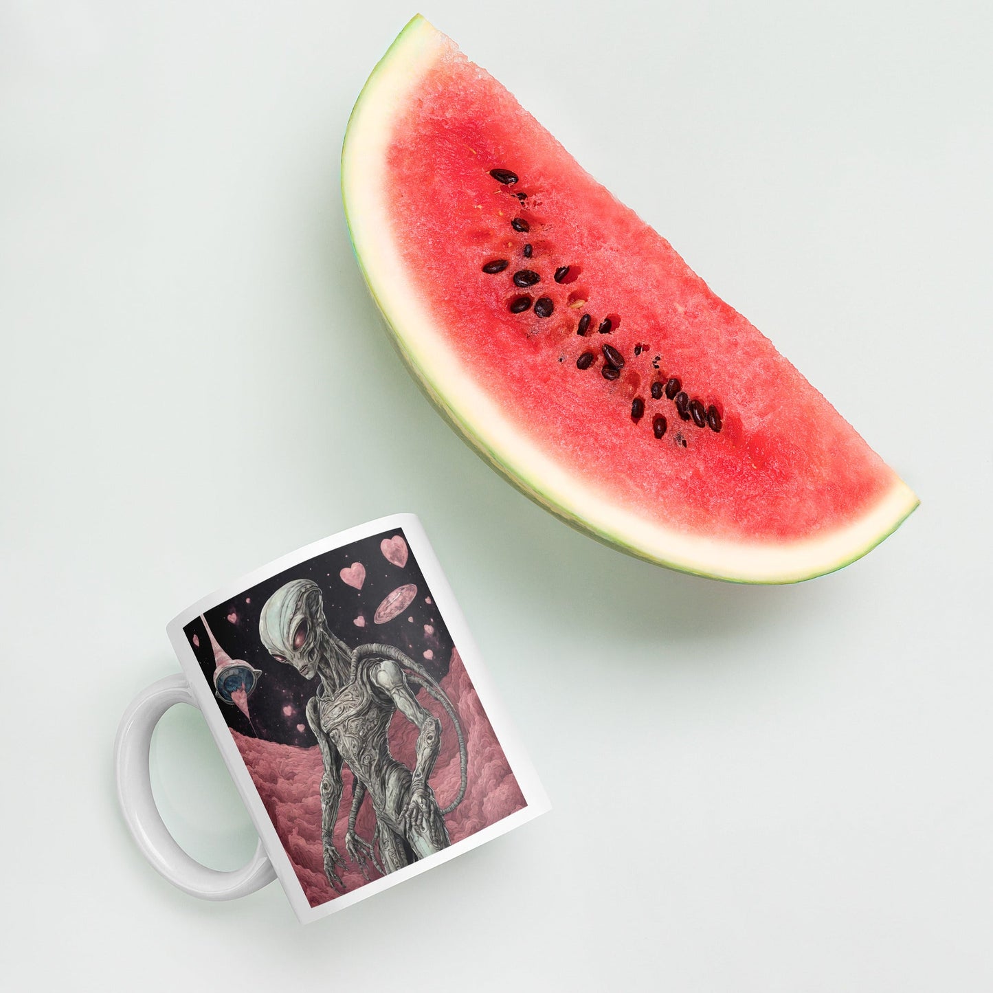 Alien Landscape White Mug — Unique AI Designed Gift