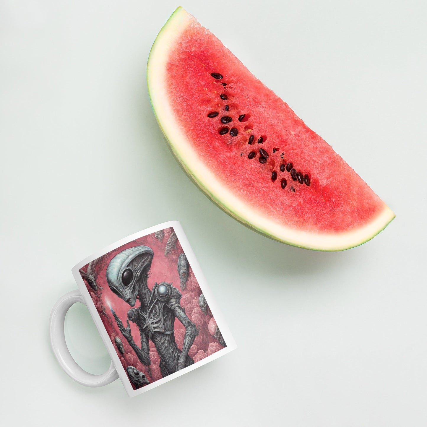 Alien Landscape White Mug — Unique AI Designed Gift