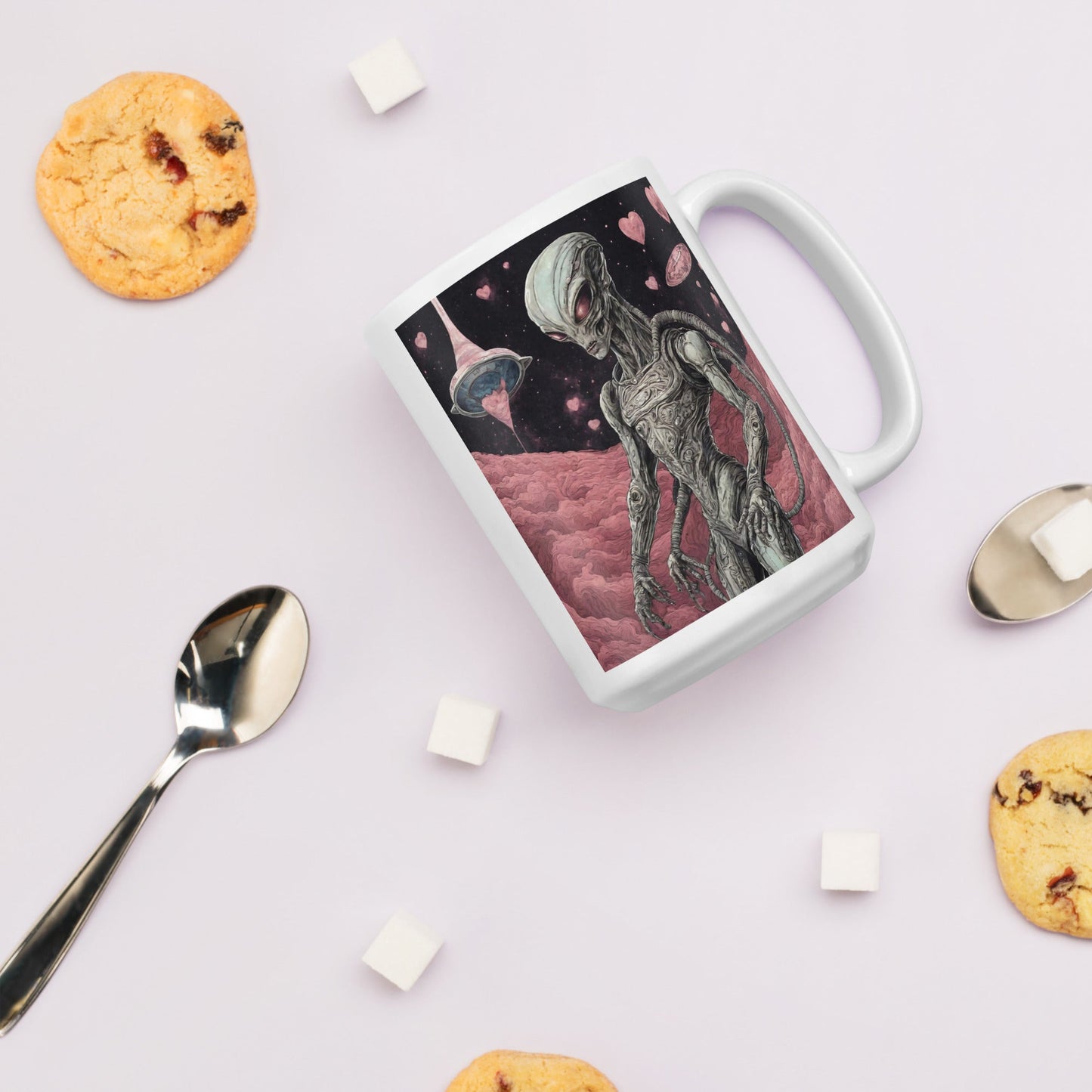 Alien Landscape White Mug — Unique AI Designed Gift