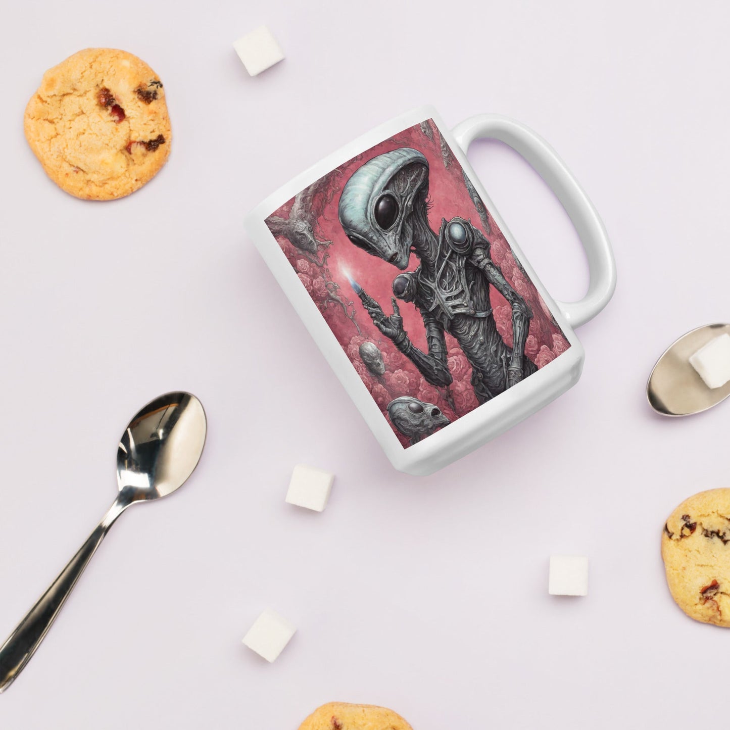 Alien Landscape White Mug — Unique AI Designed Gift