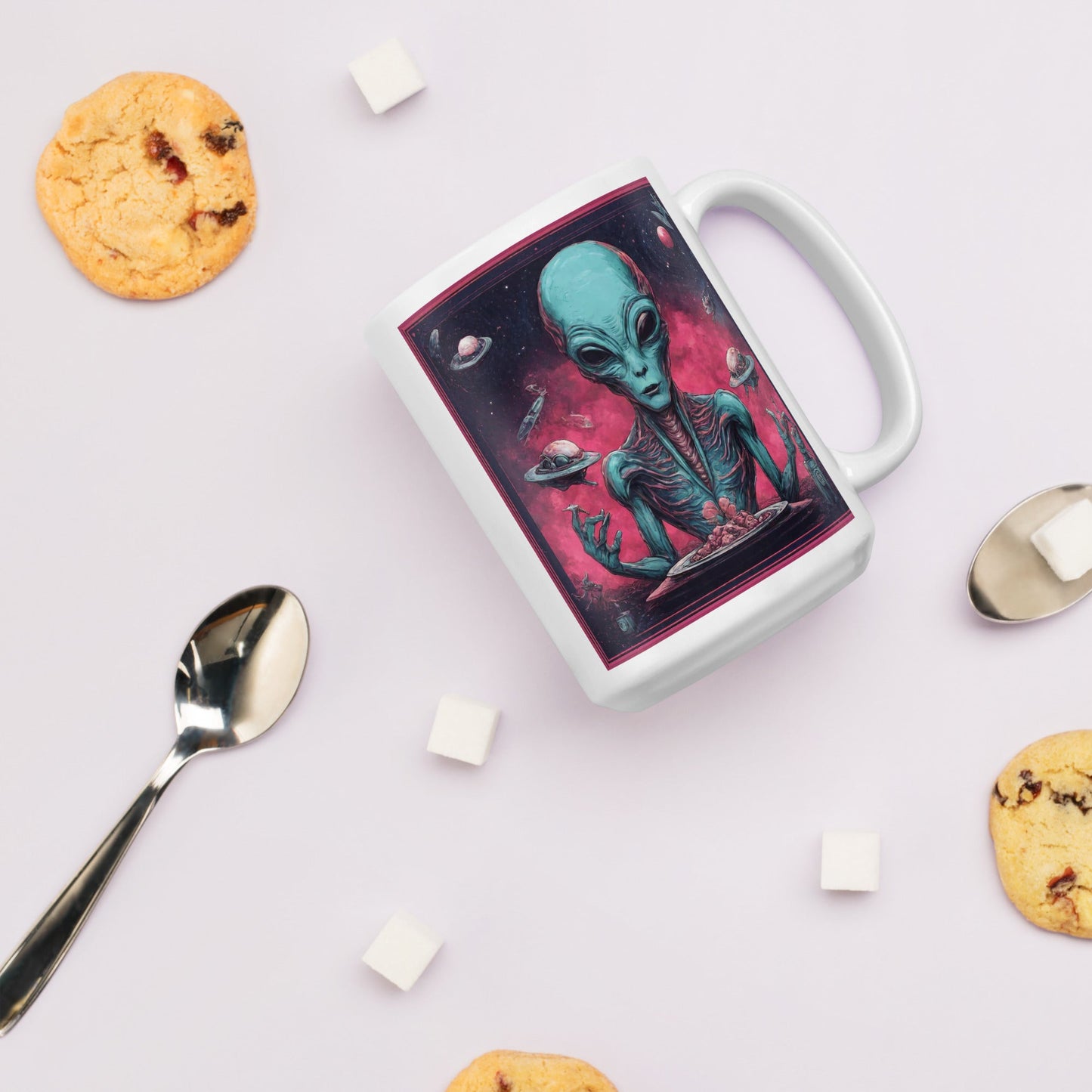 Alien Landscape White Mug — Unique AI Designed Gift