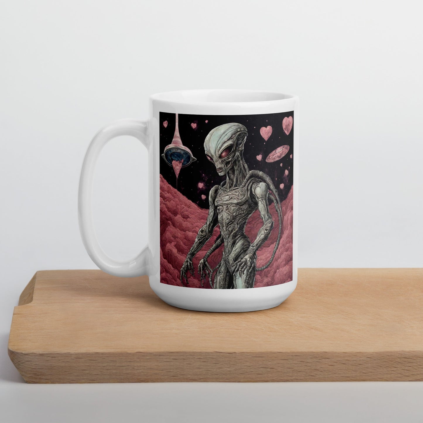 Alien Landscape White Mug — Unique AI Designed Gift