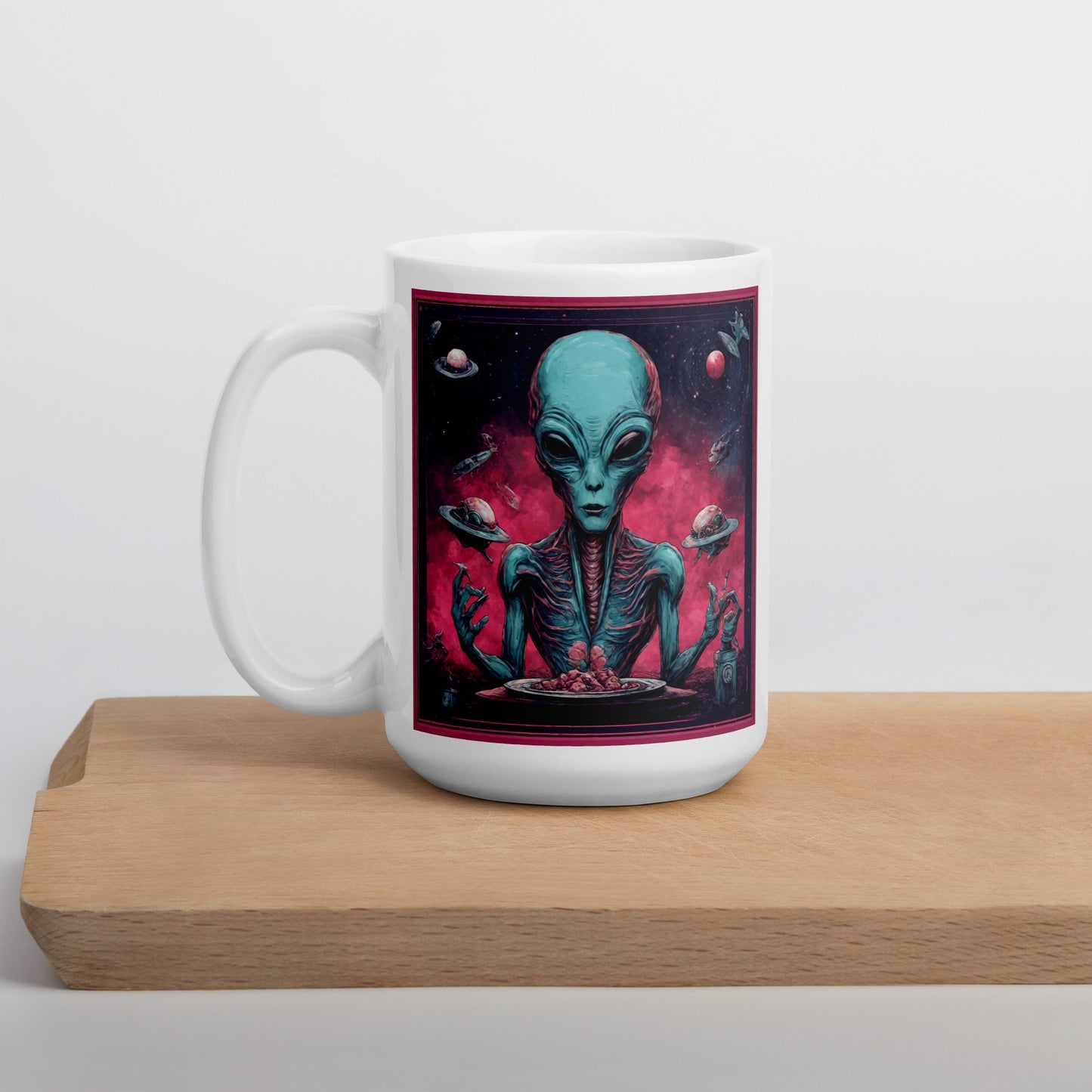 Alien Landscape White Mug — Unique AI Designed Gift