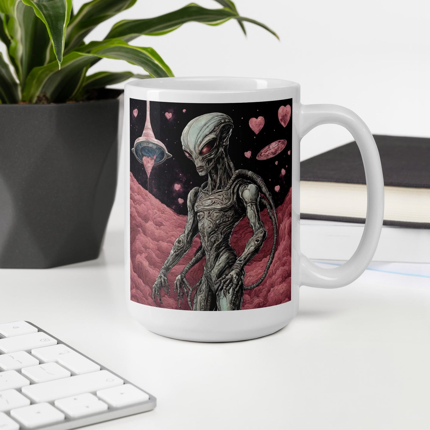 Alien Landscape White Mug — Unique AI Designed Gift