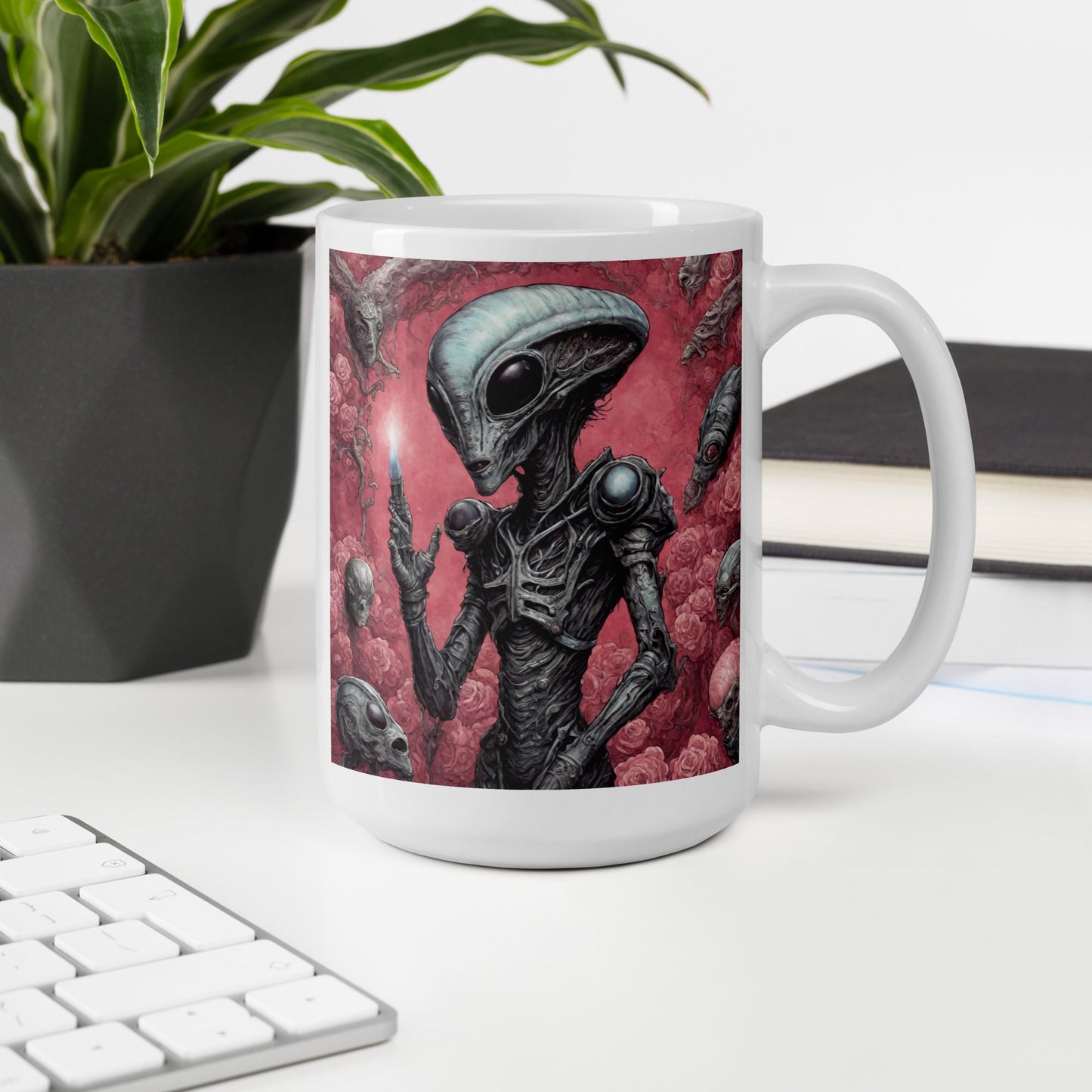 Alien Landscape White Mug — Unique AI Designed Gift