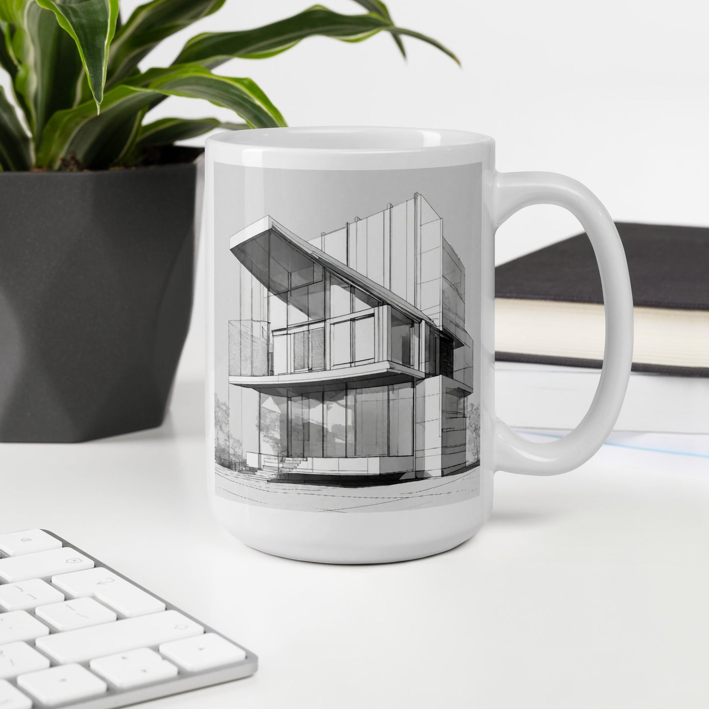 Architectural White Mug — Unique AI Designed Gift