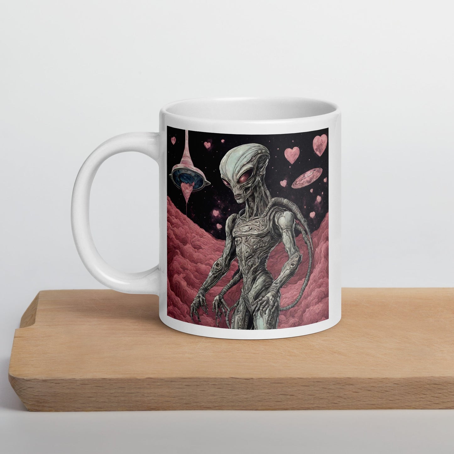 Alien Landscape White Mug — Unique AI Designed Gift