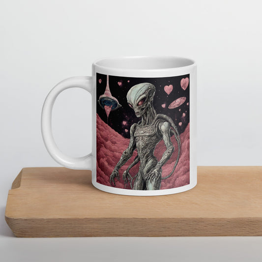 Alien Landscape White Mug — Unique AI Designed Gift