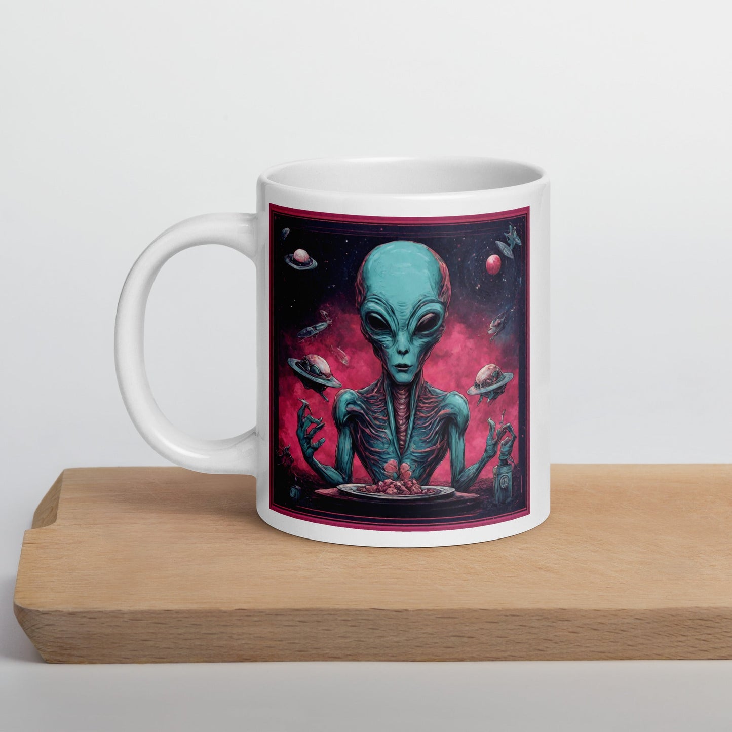 Alien Landscape White Mug — Unique AI Designed Gift