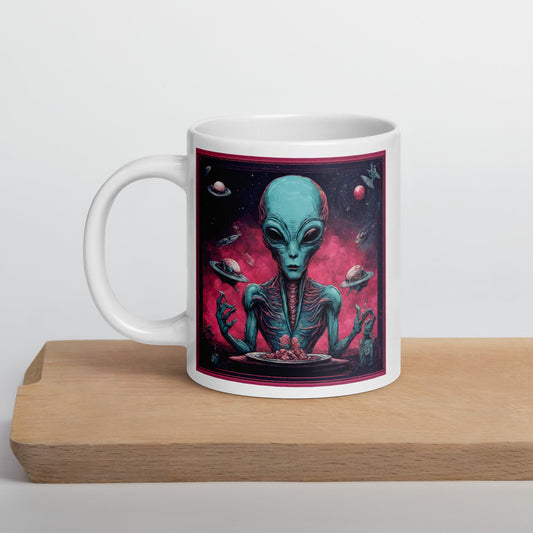 Alien Landscape White Mug — Unique AI Designed Gift
