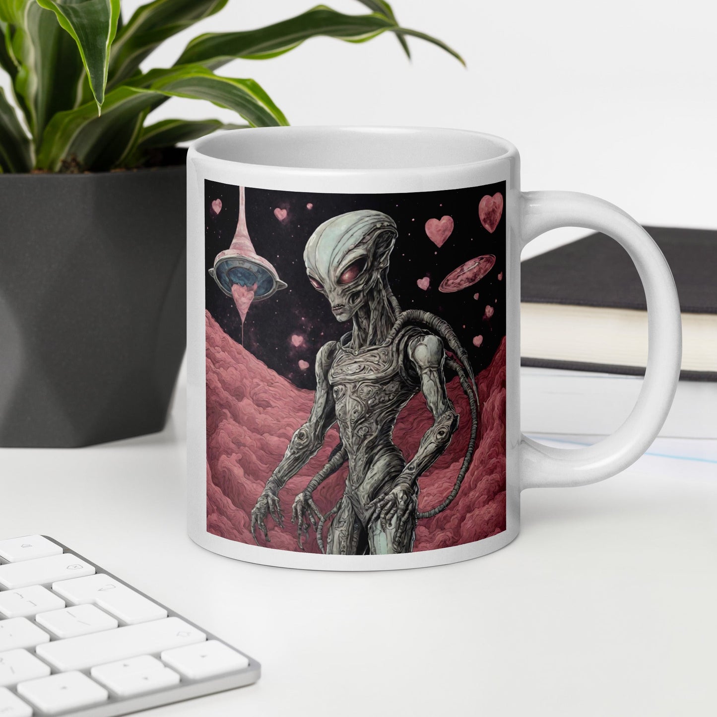 Alien Landscape White Mug — Unique AI Designed Gift