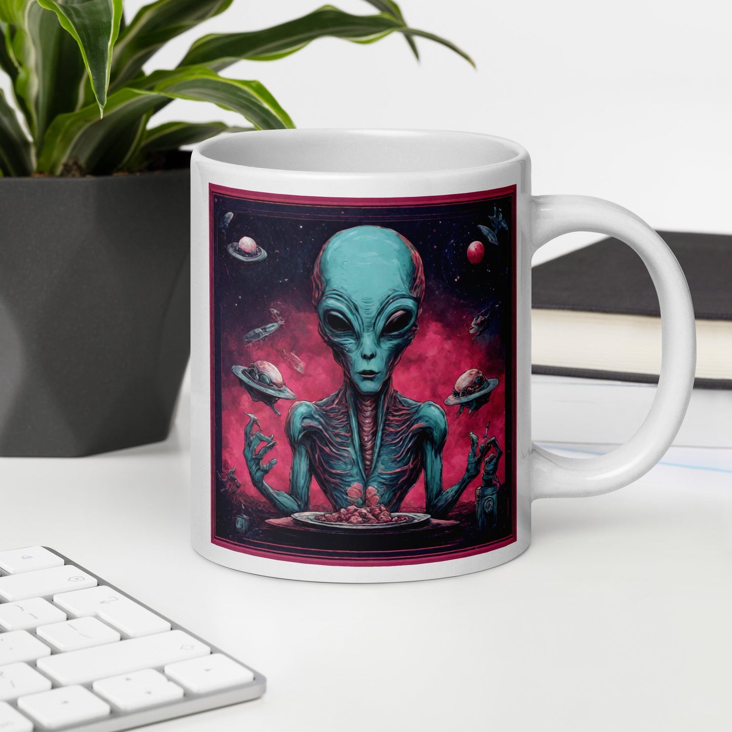 Alien Landscape White Mug — Unique AI Designed Gift