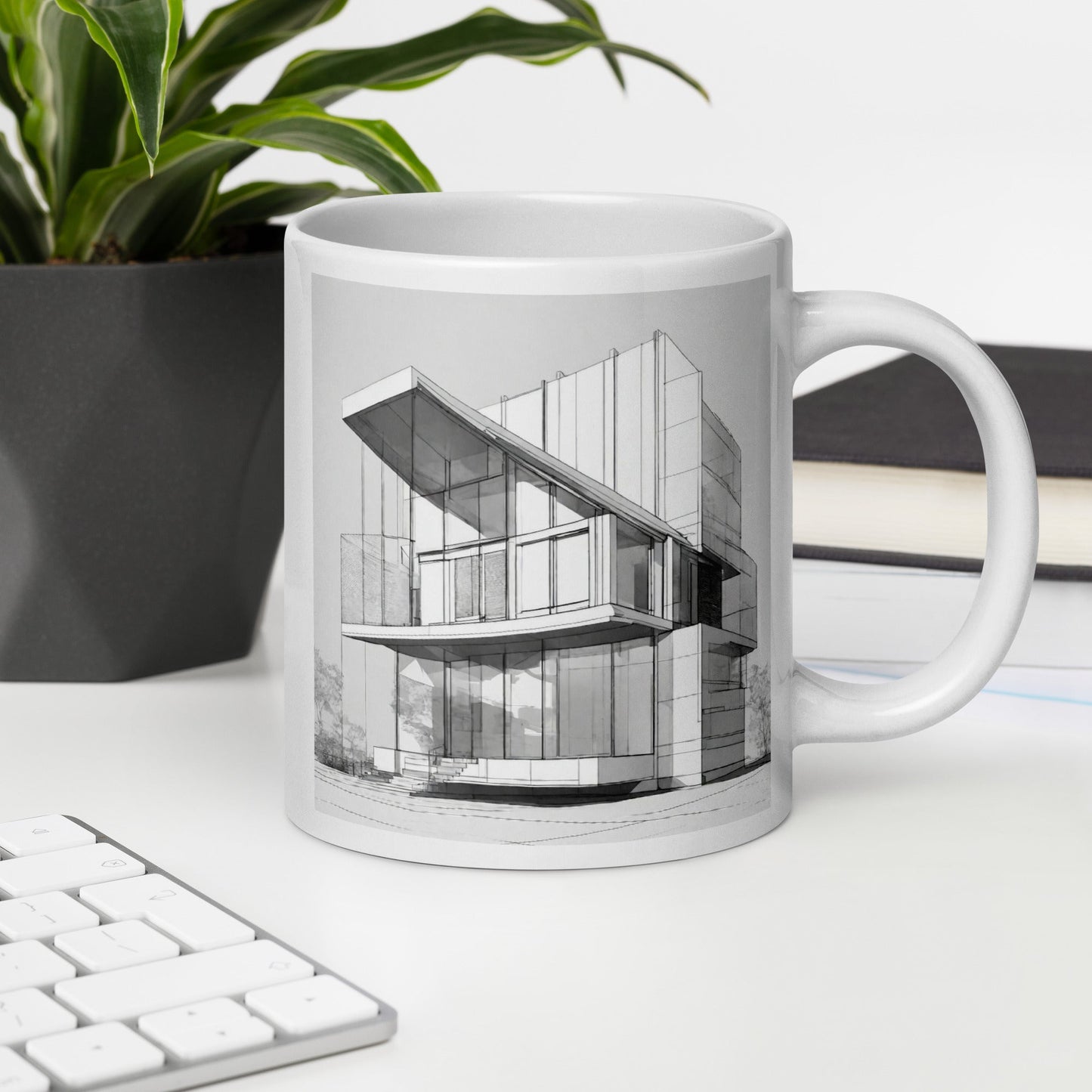 Architectural White Mug — Unique AI Designed Gift