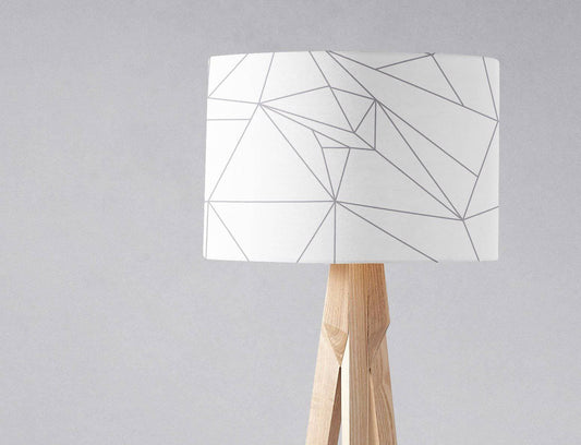 White Drum Lampshade, Grey Geometric Line Design Shade for Table, Floor or Ceiling Pendant Light