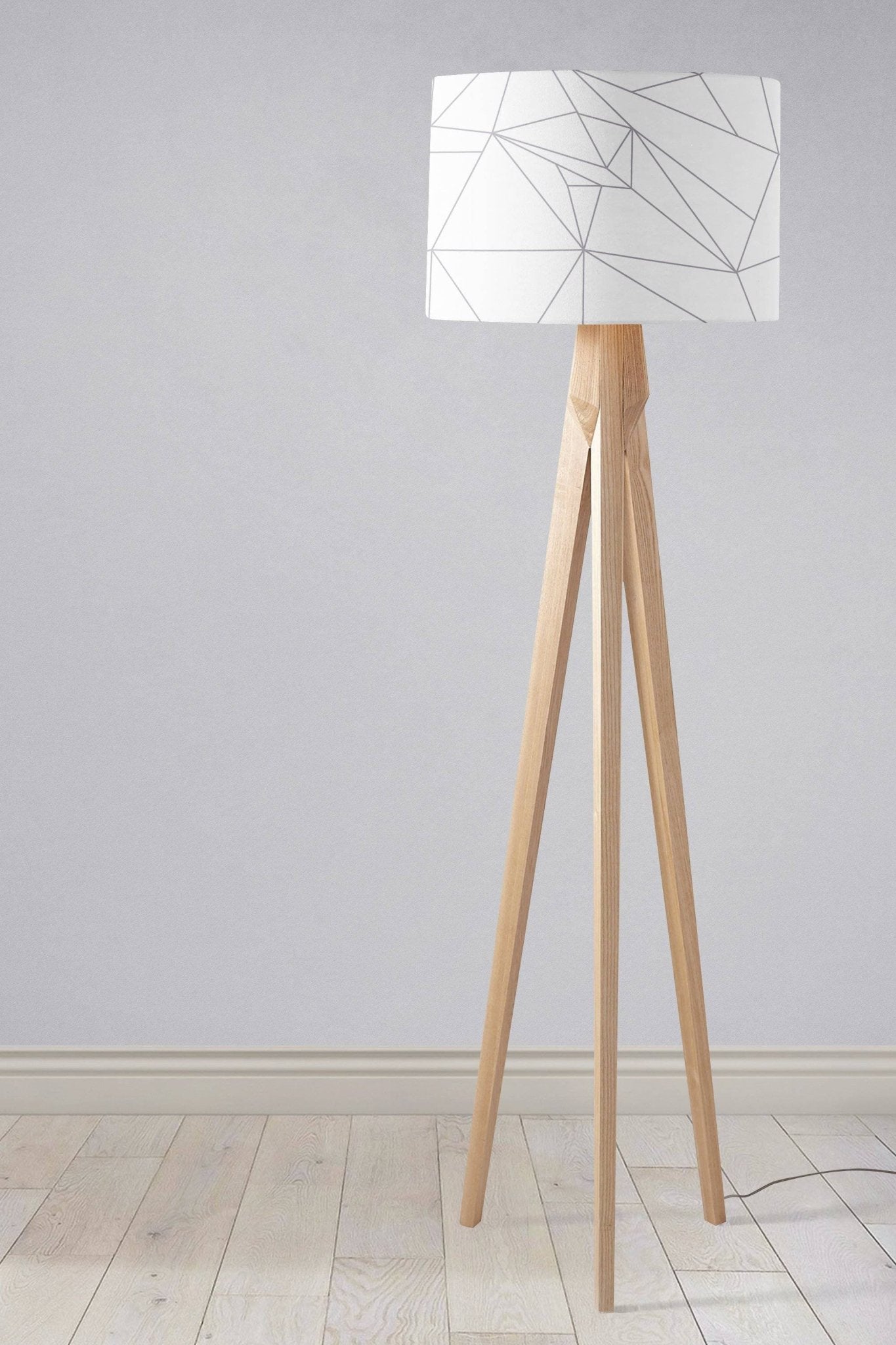 White Drum Lampshade, Grey Geometric Line Design Shade for Table, Floor or Ceiling Pendant Light