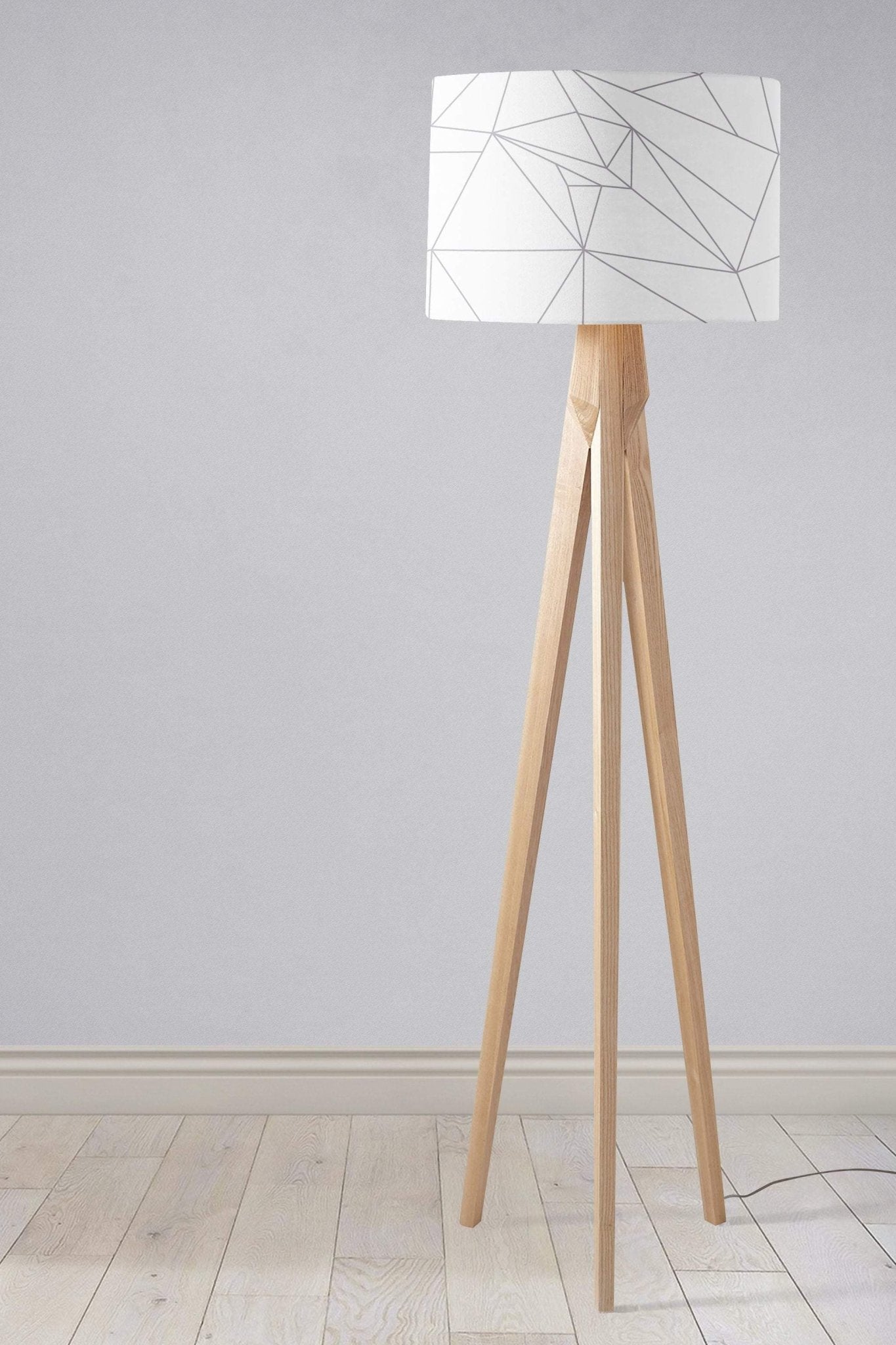 White Drum Lampshade, Grey Geometric Line Design Shade for Table, Floor or Ceiling Pendant Light