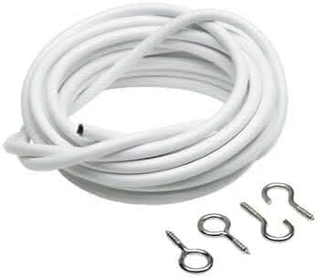 White 3m Expanding Net Curtain Wire with Hooks and Eyes