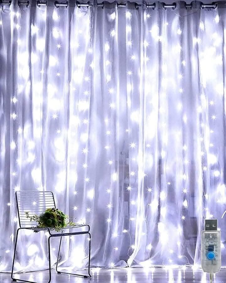 White Curtain String Lights with Remote and 8 Modes 300 LED 3m