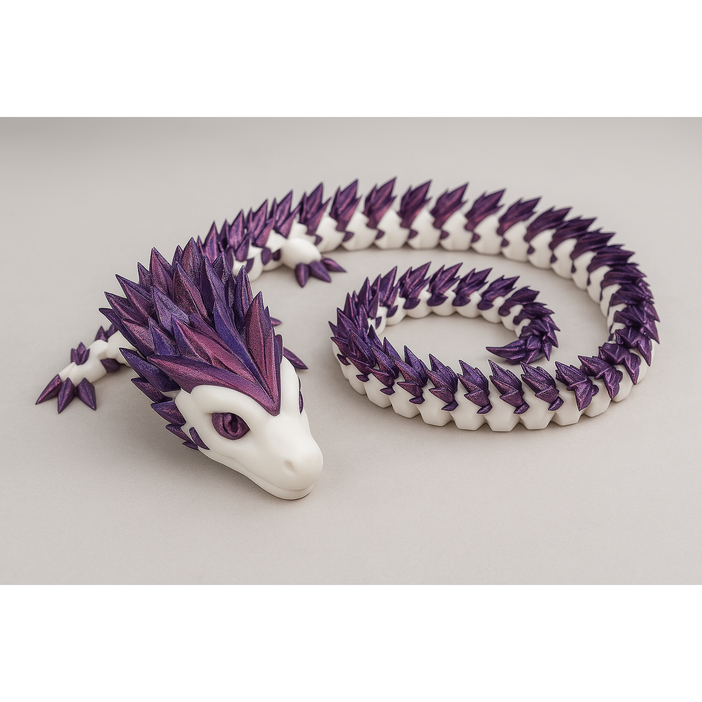 60cm Articulated Dragon – White & Tri-Color Crystal Edition