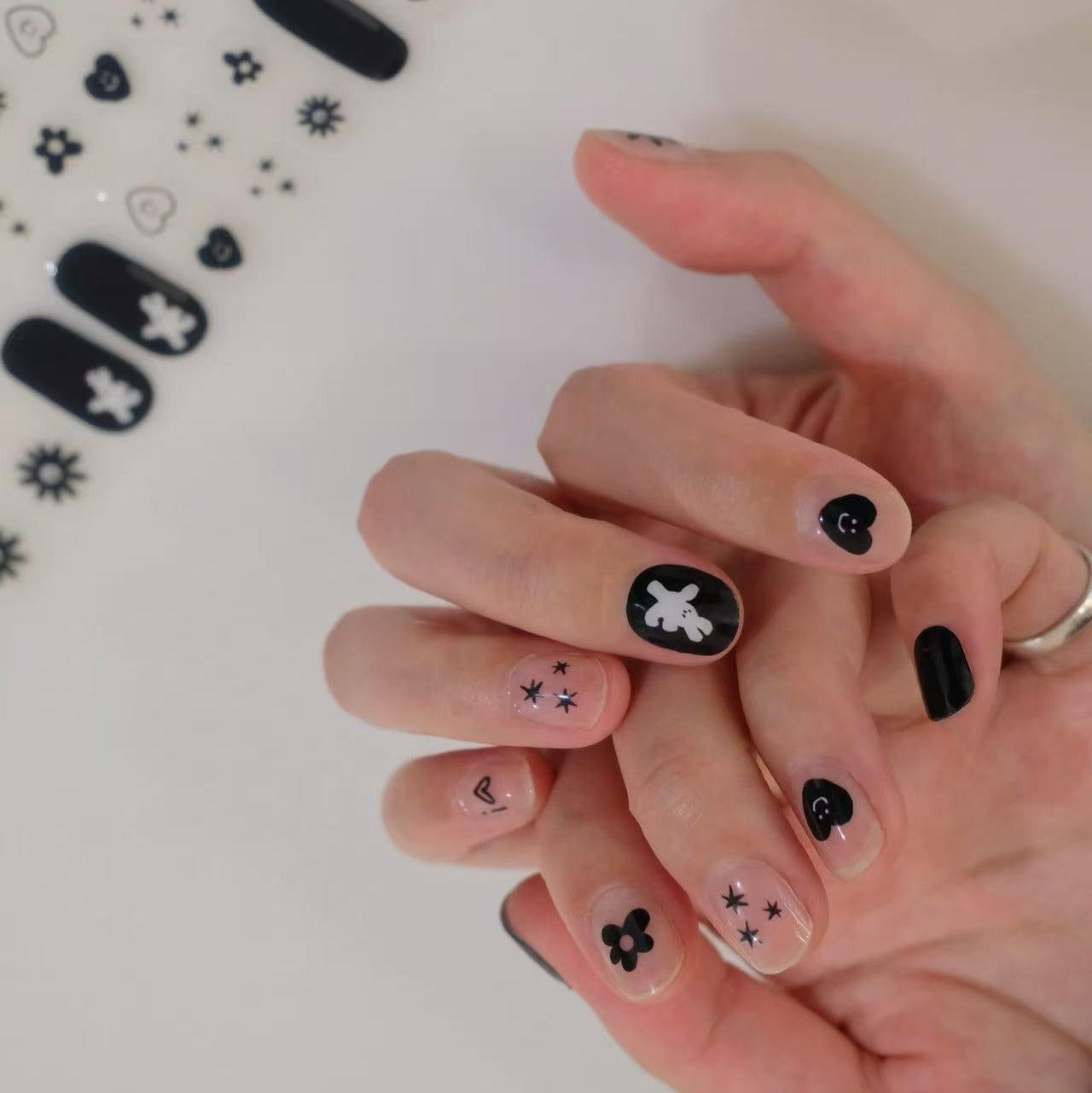 Now Now | White Bunny Black Nail Wraps